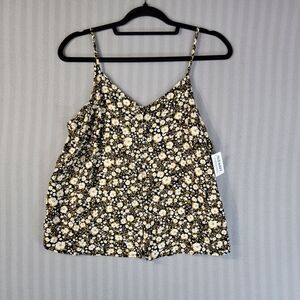Gap Cami Tank Top Medium Black Yellow Floral Button Front Sleeveless V-Neck NWT